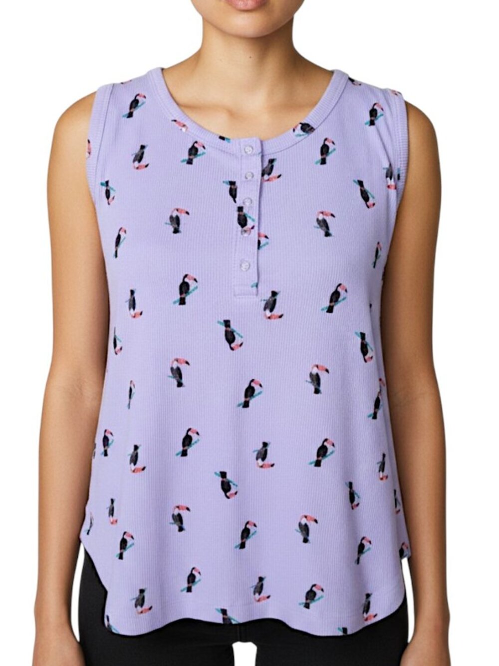 Jo.sh Purple Ribbed Toucan Print Henley Tank Women's Size L